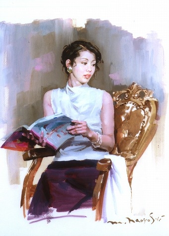 「読書のとき」F8 紙に水彩及油彩